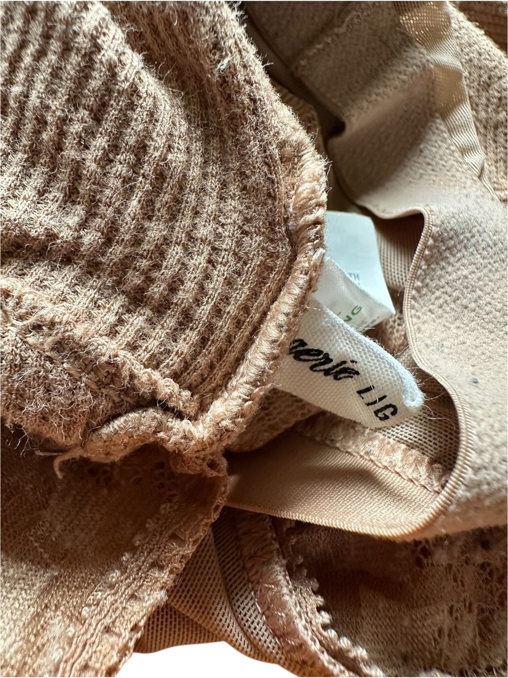 aerie Ribbed Scoop Bralette with Lace Trim - Tan - Picture 5 of 6